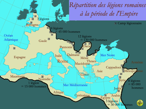 Répartition des légions romaines à la période de l'Empire