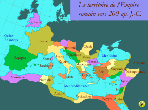 Le territoire de l'Empire romain vers 200 ap. J-C.